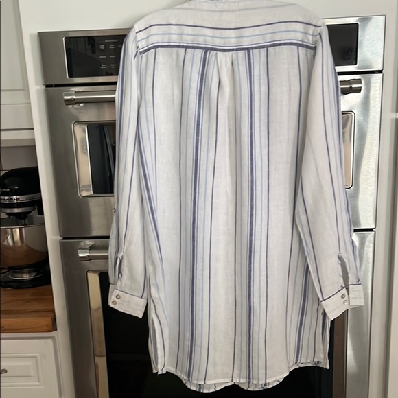 St. Tropez White Striped Linen Button Down Tunic - Picture 3 of 11